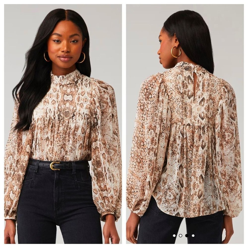Bardot Snake Print Blouse Brown Cream - XS - NWT - Picture 7 of 7